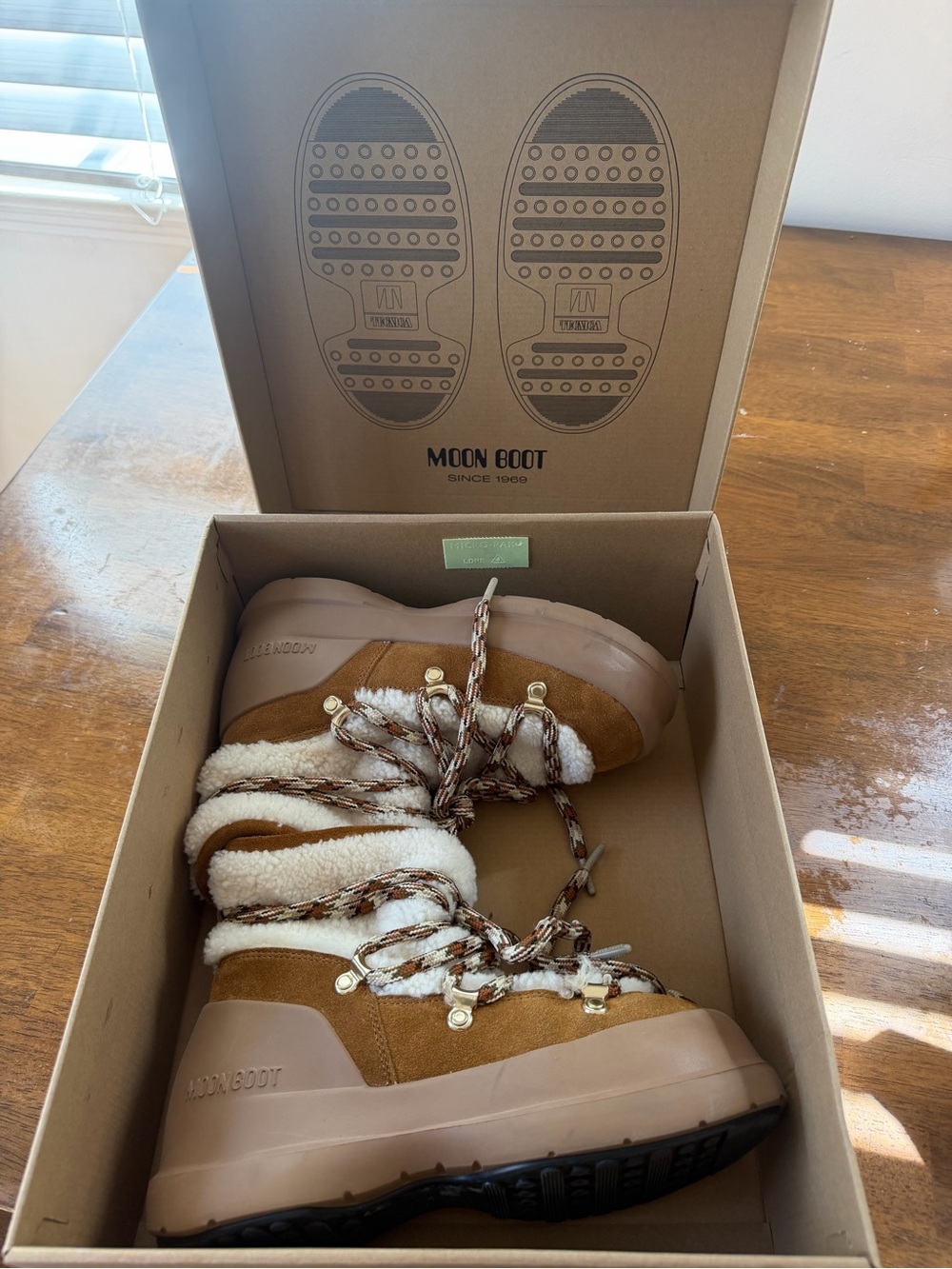 Moon Boot Tan Suede Shearling-Trim Winter Boots